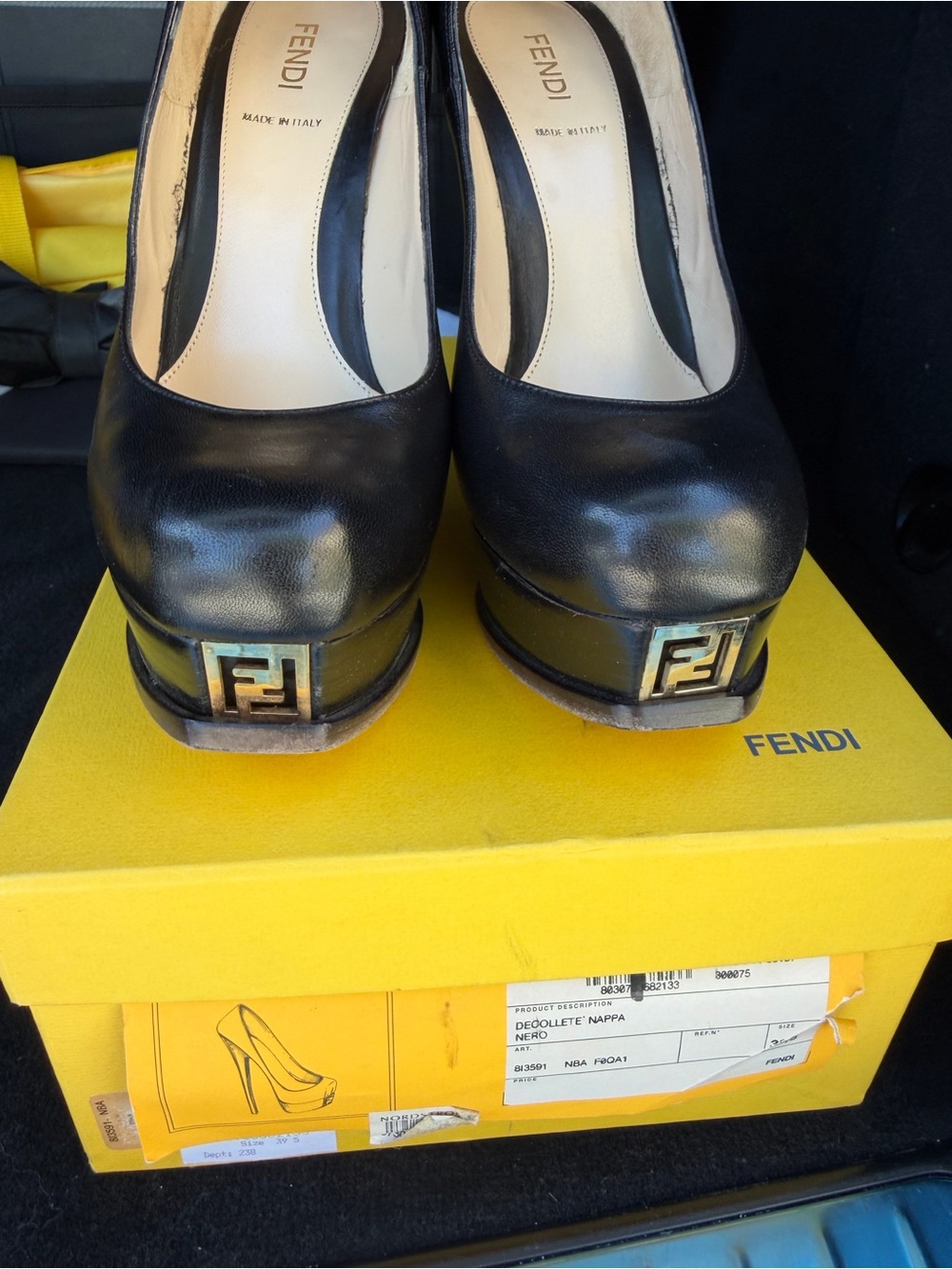 Fendi Black Leather Platform Pumps with Gold FF Logo